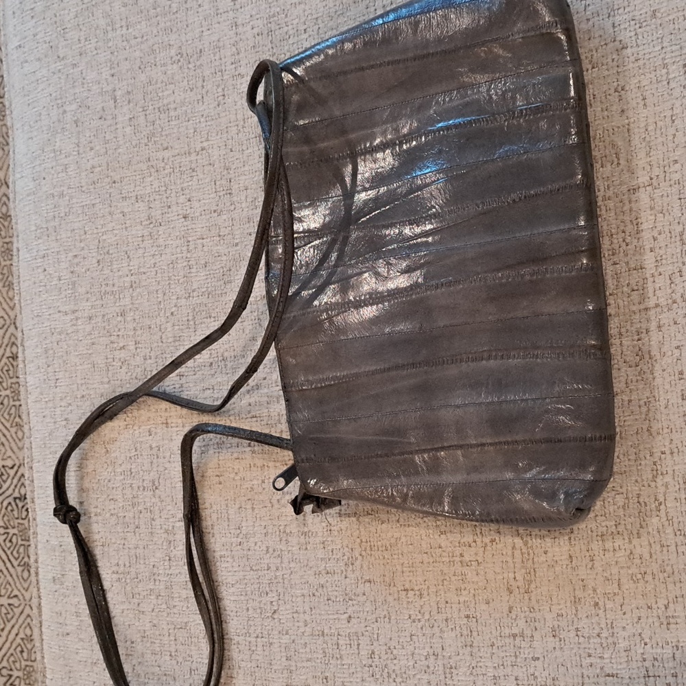 Leather of the Sea Gray Leather Vintage Genuine Eel Soft Shoulder Purse Bag